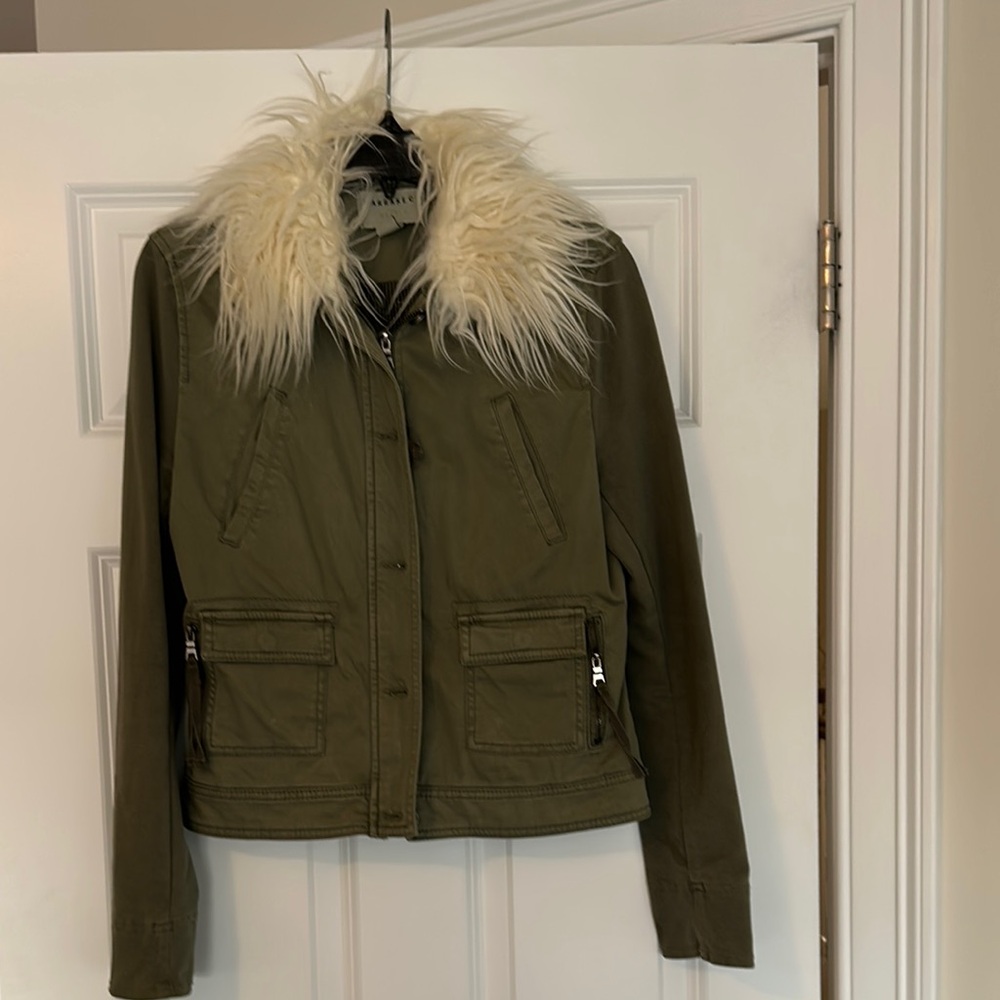 Olive Green Jacket with Faux Fur Collar